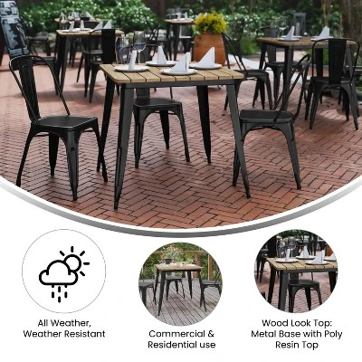 Flash Furniture Declan Commercial Grade Indoor/Outdoor Dining Table, 31.5" Square All Weather Poly Resin Top With Steel Base 4 Flash Furniture Declan Commercial Grade Indoor/Outdoor Dining Table, 31.5" Square All Weather Poly Resin Top With Steel Base - Image 4