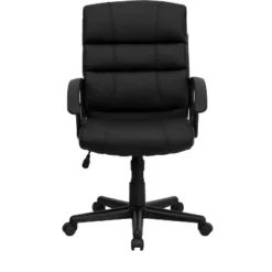 Mid-Back LeatherSoft Swivel Task Office Chair With Accent Divided Back And Arms Black Leather - Flash Furniture -Furniture GUEST e52ef599 d552 401f 8074 9e22528260cf