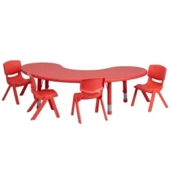 Flash Furniture 35"W X 65"L Half-Moon Plastic Height Adjustable Activity Table Set With 4 Chairs 9 Flash Furniture 35"W X 65"L Half-Moon Plastic Height Adjustable Activity Table Set With 4 Chairs -Furniture GUEST e52fa7ce 9a48 4065 b0c5 72d442c061f1