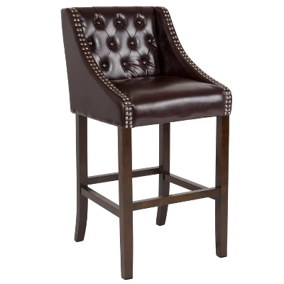 Flash Furniture Carmel Series 30" High Transitional Tufted Walnut Barstool With Accent Nail Trim 13 Flash Furniture Carmel Series 30" High Transitional Tufted Walnut Barstool With Accent Nail Trim - Image 13