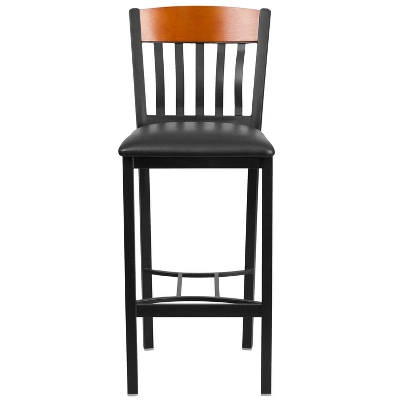 Flash Furniture Vertical Back Metal And Wood Restaurant Barstool With Vinyl Seat 4 Flash Furniture Vertical Back Metal And Wood Restaurant Barstool With Vinyl Seat - Image 4