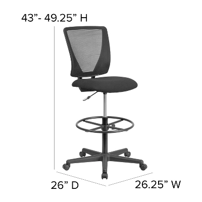 Flash Furniture Ergonomic Mid-Back Mesh Drafting Chair With Black Fabric Seat And Adjustable Foot Ring 3 Flash Furniture Ergonomic Mid-Back Mesh Drafting Chair With Black Fabric Seat And Adjustable Foot Ring - Image 3