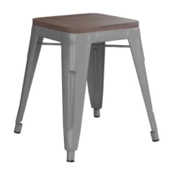 Flash Furniture 18" Backless Table Height Stool With Wooden Seat, Stackable Metal Indoor Dining Stool, Commercial Grade - Set Of 4 -Furniture GUEST e808cd73 78a8 4668 927d d4f68970003e