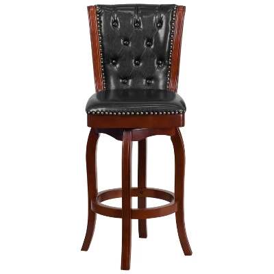 Flash Furniture 30'' High Wood Barstool With Button Tufted Back And LeatherSoft Swivel Seat 3 Flash Furniture 30'' High Wood Barstool With Button Tufted Back And LeatherSoft Swivel Seat - Image 3