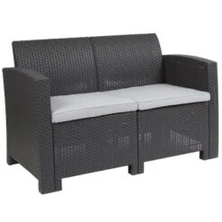 Flash Furniture Faux Rattan Loveseat With All-Weather Cushions 19 Flash Furniture Faux Rattan Loveseat With All-Weather Cushions -Furniture GUEST e907d9c3 5379 4759 9f43 78ec87c959e9
