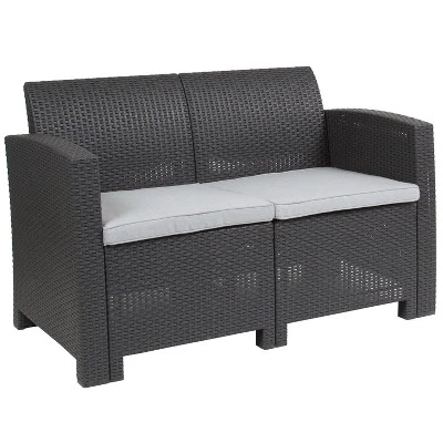 Flash Furniture Faux Rattan Loveseat With All-Weather Cushions 10 Flash Furniture Faux Rattan Loveseat With All-Weather Cushions - Image 10