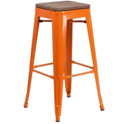 Flash Furniture 30" High Backless Metal Barstool With Square Wood Seat -Furniture GUEST e97e2c78 8608 4cd9 97e5 43658838fca2