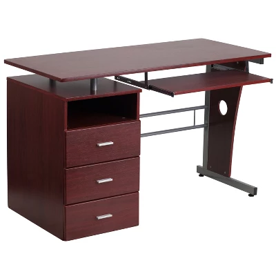Flash Furniture Computer Desk With Three Drawer Single Pedestal And Pull-Out Keyboard Tray 4 Flash Furniture Computer Desk With Three Drawer Single Pedestal And Pull-Out Keyboard Tray - Image 4