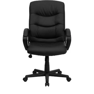 Mid-Back LeatherSoft Executive Swivel Office Chair With Three Line Horizontal Stitch Back And Arms Black - Flash Furniture 3 Mid-Back LeatherSoft Executive Swivel Office Chair With Three Line Horizontal Stitch Back And Arms Black - Flash Furniture - Image 3