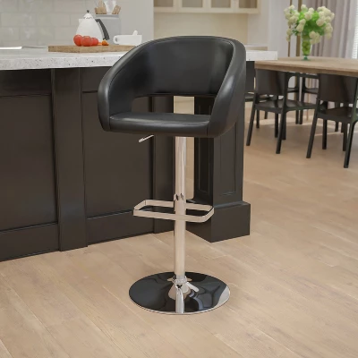 Flash Furniture Contemporary Vinyl Adjustable Height Barstool With Rounded Mid-Back 1 Flash Furniture Contemporary Vinyl Adjustable Height Barstool With Rounded Mid-Back