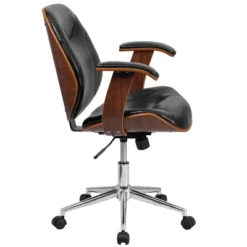 Flash Furniture Tansia Mid-Back Black LeatherSoft Executive Ergonomic Wood Swivel Office Chair With Arms -Furniture GUEST ecfecfd7 e997 44cb b989 cd17c3519a93