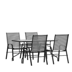 Flash Furniture Brazos 5 Piece Outdoor Patio Dining Set - Tempered Glass Patio Table, 4 Flex Comfort Stack Chairs -Furniture GUEST ed65e021 4e35 4b37 b8f1 b54fc7d01c26