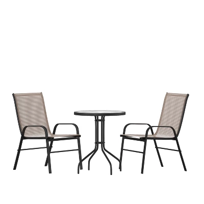 Flash Furniture 3 Piece Outdoor Patio Dining Set - Tempered Glass Patio Table, 2 Flex Comfort Stack Chairs 10 Flash Furniture 3 Piece Outdoor Patio Dining Set - Tempered Glass Patio Table, 2 Flex Comfort Stack Chairs - Image 10