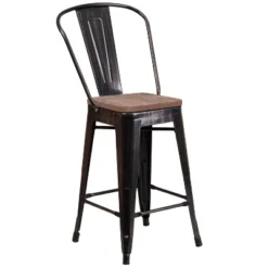 Flash Furniture 24" High Metal Counter Height Stool With Back And Wood Seat -Furniture GUEST eea05fcc 651d 436a 97b5 c6164bd84c3e
