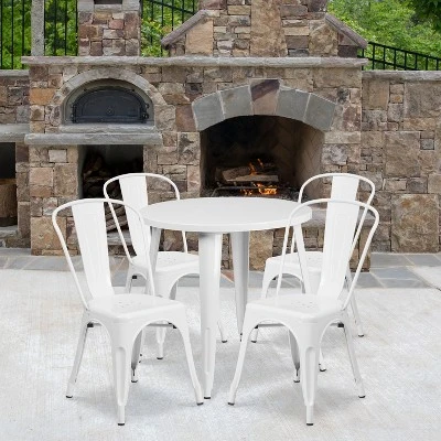 Flash Furniture Commercial Grade 30" Round Metal Indoor-Outdoor Table Set With 4 Cafe Chairs 1 Flash Furniture Commercial Grade 30" Round Metal Indoor-Outdoor Table Set With 4 Cafe Chairs