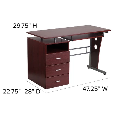 Flash Furniture Computer Desk With Three Drawer Single Pedestal And Pull-Out Keyboard Tray 3 Flash Furniture Computer Desk With Three Drawer Single Pedestal And Pull-Out Keyboard Tray - Image 3