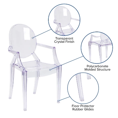 Flash Furniture Ghost Chair With Arms In Transparent Crystal 2 Flash Furniture Ghost Chair With Arms In Transparent Crystal - Image 2