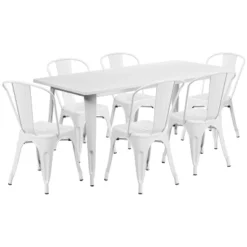 Flash Furniture Commercial Grade 31.5" X 63" Rectangular Metal Indoor-Outdoor Table Set With 6 Stack Chairs -Furniture GUEST efb1bfca 877b 4cc0 8015 b1ad7a2b3f6f