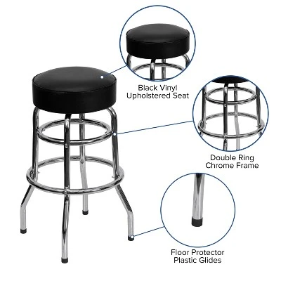Flash Furniture Double Ring Chrome Barstool 5 Flash Furniture Double Ring Chrome Barstool - Image 5