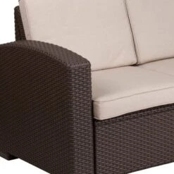 Flash Furniture Chocolate Brown Faux Rattan Loveseat With All-Weather Beige Cushions 12 Flash Furniture Chocolate Brown Faux Rattan Loveseat With All-Weather Beige Cushions -Furniture GUEST f19d1f70 9451 44d7 8dc9 94b4250c7f6b