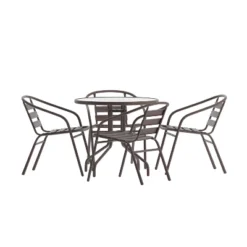 Flash Furniture Lila 31.5'' Round Glass Metal Table With 4 Metal Aluminum Slat Stack Chairs -Furniture GUEST f1c9cb00 9b24 4e92 ab0c 07d8fc17686c