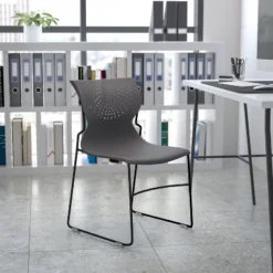 Flash Furniture HERCULES Series 661 Lb. Capacity Gray Full Back Stack Chair With Black Powder Coated Frame
