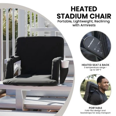 Flash Furniture Malta Portable Heated Reclining Stadium Chair With Armrests, Heated Padded Back & Heated Seat With Dual Storage Pockets And Backpack Straps 13 Flash Furniture Malta Portable Heated Reclining Stadium Chair With Armrests, Heated Padded Back & Heated Seat With Dual Storage Pockets And Backpack Straps - Image 13
