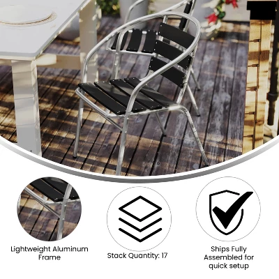 Flash Furniture Lila Aluminum Commercial Indoor-Outdoor Restaurant Stack Chair With Triple Slat Faux Teak Back 5 Flash Furniture Lila Aluminum Commercial Indoor-Outdoor Restaurant Stack Chair With Triple Slat Faux Teak Back - Image 5