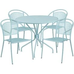 Flash Furniture Oia Commercial Grade 35.25" Round Indoor-Outdoor Steel Patio Table Set With 4 Round Back Chairs -Furniture GUEST f2d7fe7a 35a6 41da b682 eca32db5edba