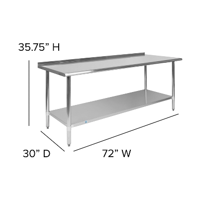 Flash Furniture Stainless Steel 18 Gauge Prep And Work Table With 1.5" Backsplash And Undershelf, NSF 3 Flash Furniture Stainless Steel 18 Gauge Prep And Work Table With 1.5" Backsplash And Undershelf, NSF - Image 3