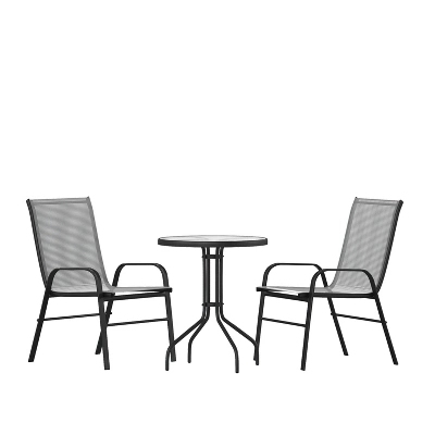 Flash Furniture 3 Piece Outdoor Patio Dining Set - Tempered Glass Patio Table, 2 Flex Comfort Stack Chairs 12 Flash Furniture 3 Piece Outdoor Patio Dining Set - Tempered Glass Patio Table, 2 Flex Comfort Stack Chairs - Image 12