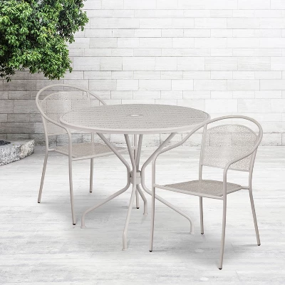 Flash Furniture Oia Commercial Grade 35.25" Round Indoor-Outdoor Steel Patio Table Set With 2 Round Back Chairs 1 Flash Furniture Oia Commercial Grade 35.25" Round Indoor-Outdoor Steel Patio Table Set With 2 Round Back Chairs