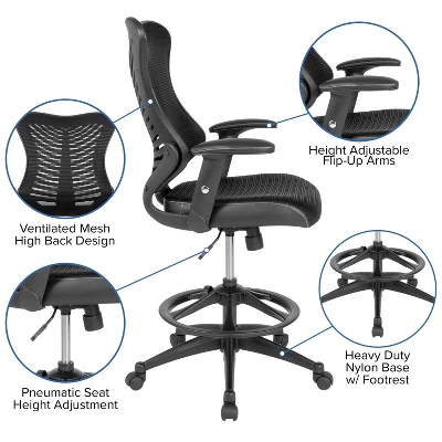 Flash Furniture High Back Designer Black Mesh Drafting Chair With LeatherSoft Sides And Adjustable Arms 2 Flash Furniture High Back Designer Black Mesh Drafting Chair With LeatherSoft Sides And Adjustable Arms - Image 2