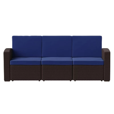 Flash Furniture Seneca Faux Rattan Sofa With All-Weather Cushions 8 Flash Furniture Seneca Faux Rattan Sofa With All-Weather Cushions - Image 8