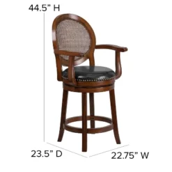 Flash Furniture 26'' High Expresso Wood Counter Height Stool With Arms, Woven Rattan Back And Black LeatherSoft Swivel Seat -Furniture GUEST f8e90857 bf42 4770 9b8e f338b8d535f5