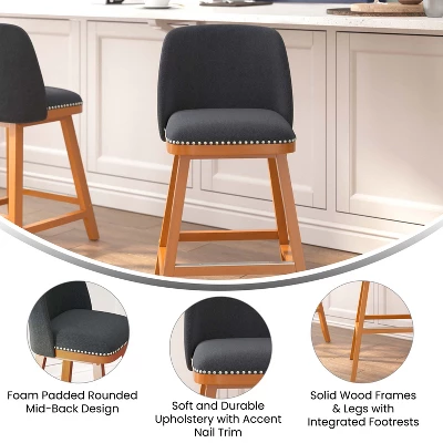 Flash Furniture Julia Set Of 2 Transitional Upholstered Counter Stools With Nailhead Trim And Solid Wood Frames 5 Flash Furniture Julia Set Of 2 Transitional Upholstered Counter Stools With Nailhead Trim And Solid Wood Frames - Image 5