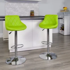 Flash Furniture Contemporary Vinyl Bucket Seat Adjustable Height Barstool With Diamond Pattern Back And Chrome Base