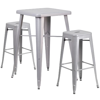 Flash Furniture Commercial Grade 23.75" Square Metal Indoor-Outdoor Bar Table Set With 2 Square Seat Backless Stools 15 Flash Furniture Commercial Grade 23.75" Square Metal Indoor-Outdoor Bar Table Set With 2 Square Seat Backless Stools - Image 15