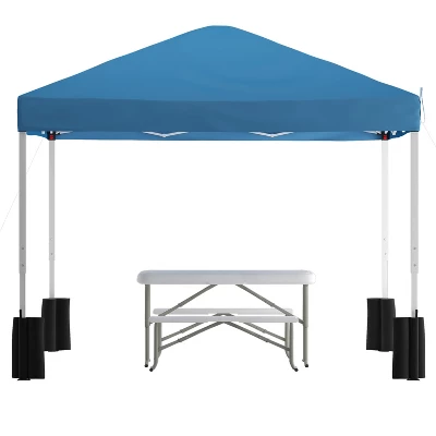 Flash Furniture 10'x10' Pop Up Event Canopy Tent With Wheeled Case And Folding Bench Set - Portable Tailgate, Camping, Event Set 9 Flash Furniture 10'x10' Pop Up Event Canopy Tent With Wheeled Case And Folding Bench Set - Portable Tailgate, Camping, Event Set - Image 9
