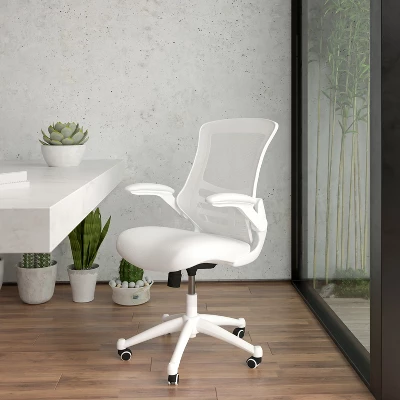 Flash Furniture Mid-Back White Mesh Swivel Ergonomic Task Office Chair With White Frame And Flip-Up Arms 1 Flash Furniture Mid-Back White Mesh Swivel Ergonomic Task Office Chair With White Frame And Flip-Up Arms