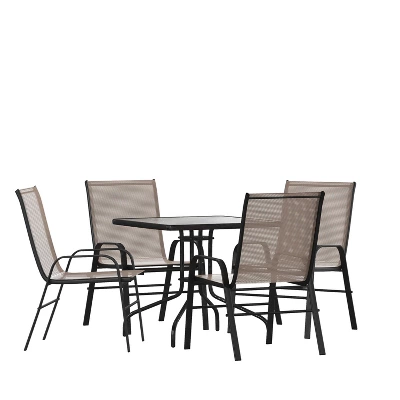 Flash Furniture 5 Piece Outdoor Patio Dining Set - Tempered Glass Patio Table, 4 Flex Comfort Stack Chairs 11 Flash Furniture 5 Piece Outdoor Patio Dining Set - Tempered Glass Patio Table, 4 Flex Comfort Stack Chairs - Image 11