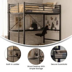 Flash Furniture Jake Metal Loft Bed Frame With Desk, Protective Guard Rails And Ladder For Kids, Teens And Adults 19 Flash Furniture Jake Metal Loft Bed Frame With Desk, Protective Guard Rails And Ladder For Kids, Teens And Adults -Furniture GUEST fb818b53 b717 48d7 8113 0be05b274879