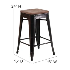 Flash Furniture 24" High Backless Metal Counter Height Stool With Square Wood Seat -Furniture GUEST fc21ecc3 a648 4a8c beae b758a301633a