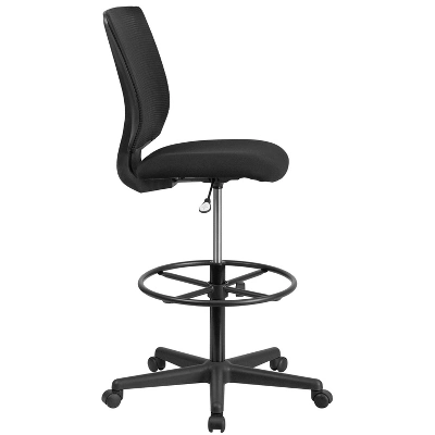 Flash Furniture Ergonomic Mid-Back Mesh Drafting Chair With Black Fabric Seat And Adjustable Foot Ring 7 Flash Furniture Ergonomic Mid-Back Mesh Drafting Chair With Black Fabric Seat And Adjustable Foot Ring - Image 7