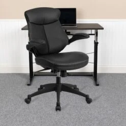Flash Furniture Kale Mid-Back Black LeatherSoft Executive Swivel Ergonomic Office Chair With Back Angle Adjustment And Flip-Up Arms