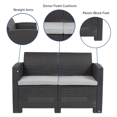 Flash Furniture Faux Rattan Loveseat With All-Weather Cushions 2 Flash Furniture Faux Rattan Loveseat With All-Weather Cushions - Image 2
