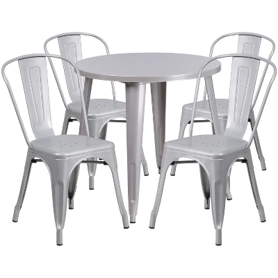 Flash Furniture Commercial Grade 30" Round Metal Indoor-Outdoor Table Set With 4 Cafe Chairs 6 Flash Furniture Commercial Grade 30" Round Metal Indoor-Outdoor Table Set With 4 Cafe Chairs - Image 6