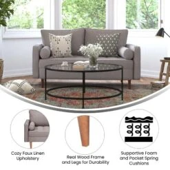 Flash Furniture Hudson Mid-Century Modern Loveseat Sofa With Tufted Upholstery & Solid Wood Legs -Furniture GUEST fe476c28 1894 4fed 851e 3ae2eef4eb29