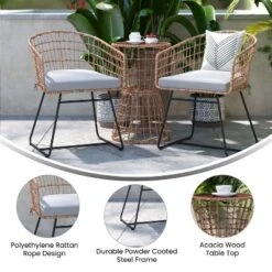 Flash Furniture Devon 3-Piece Patio Bistro Set, Indoor/Outdoor Rattan Rope Chairs, Acacia Wood Top Table & Seat Cushions 16 Flash Furniture Devon 3-Piece Patio Bistro Set, Indoor/Outdoor Rattan Rope Chairs, Acacia Wood Top Table & Seat Cushions -Furniture GUEST fe54747b 5404 4dda abde 2e653e943c42