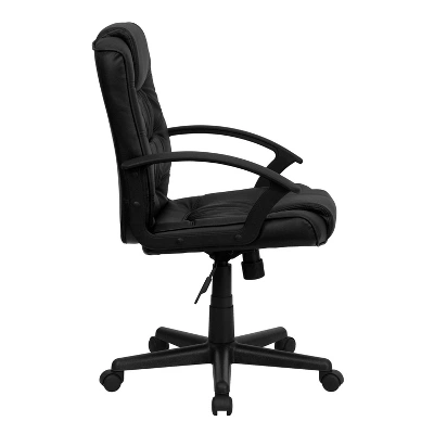 Mid-Back LeatherSoft Ripple And Accent Stitch Upholstered Swivel Task Office Chair With Arms Black Leather - Flash Furniture 1 Mid-Back LeatherSoft Ripple And Accent Stitch Upholstered Swivel Task Office Chair With Arms Black Leather - Flash Furniture